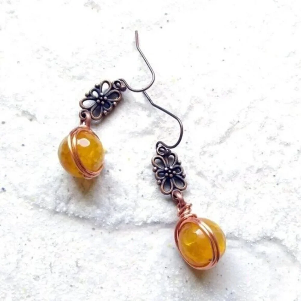 Easter Earth Tones • Dragonvein Agate • Vibrant Copper Boho Dangle Earrings